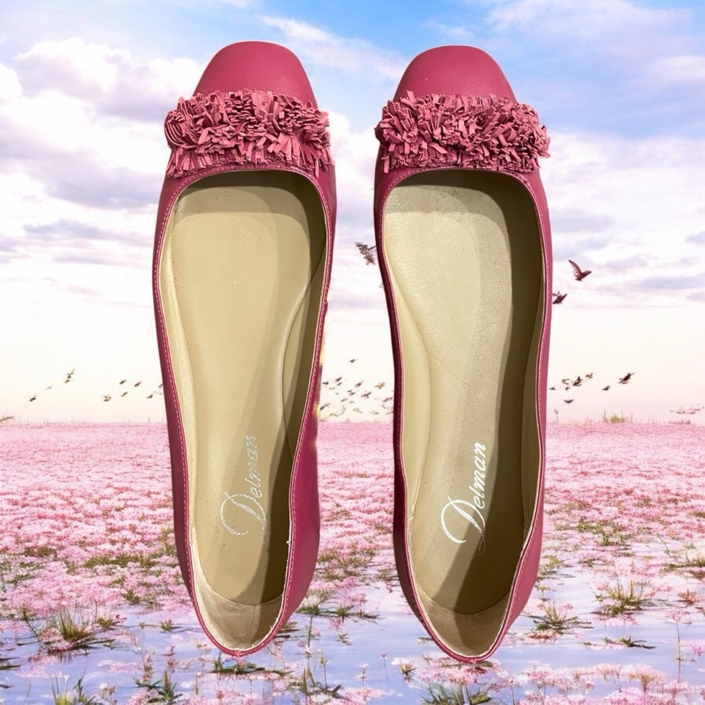 Delman Sherbet Frou-Frou Leather Ballet  Flats ~ Excellent Condition ~ size 8